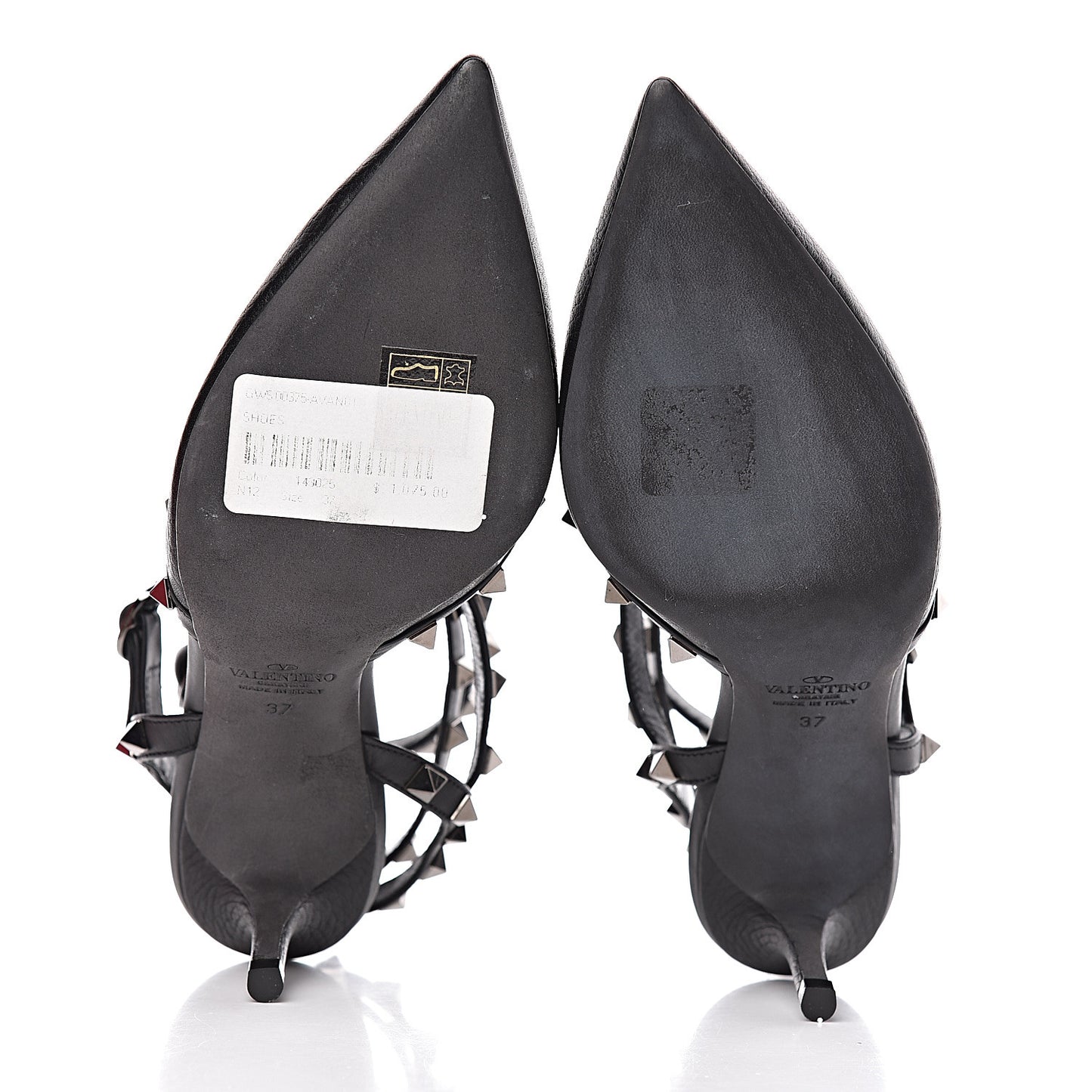 Pebbled Calfskin Rockstud Ankle Strap 65mm Pumps 37 Black