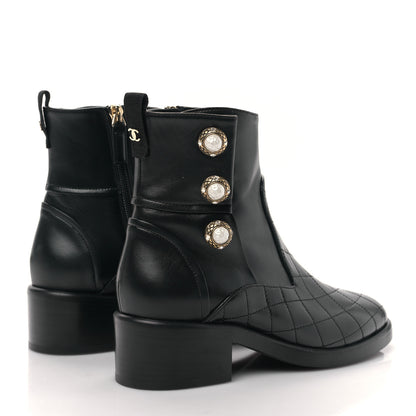 Chanel Lambskin Pearl Short Boots 35 Black Gold 4 of 9