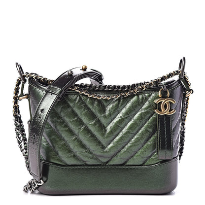 Chanel Metallic Calfskin Chevron Quilted Small Gabrielle Hobo Green 1 of 12