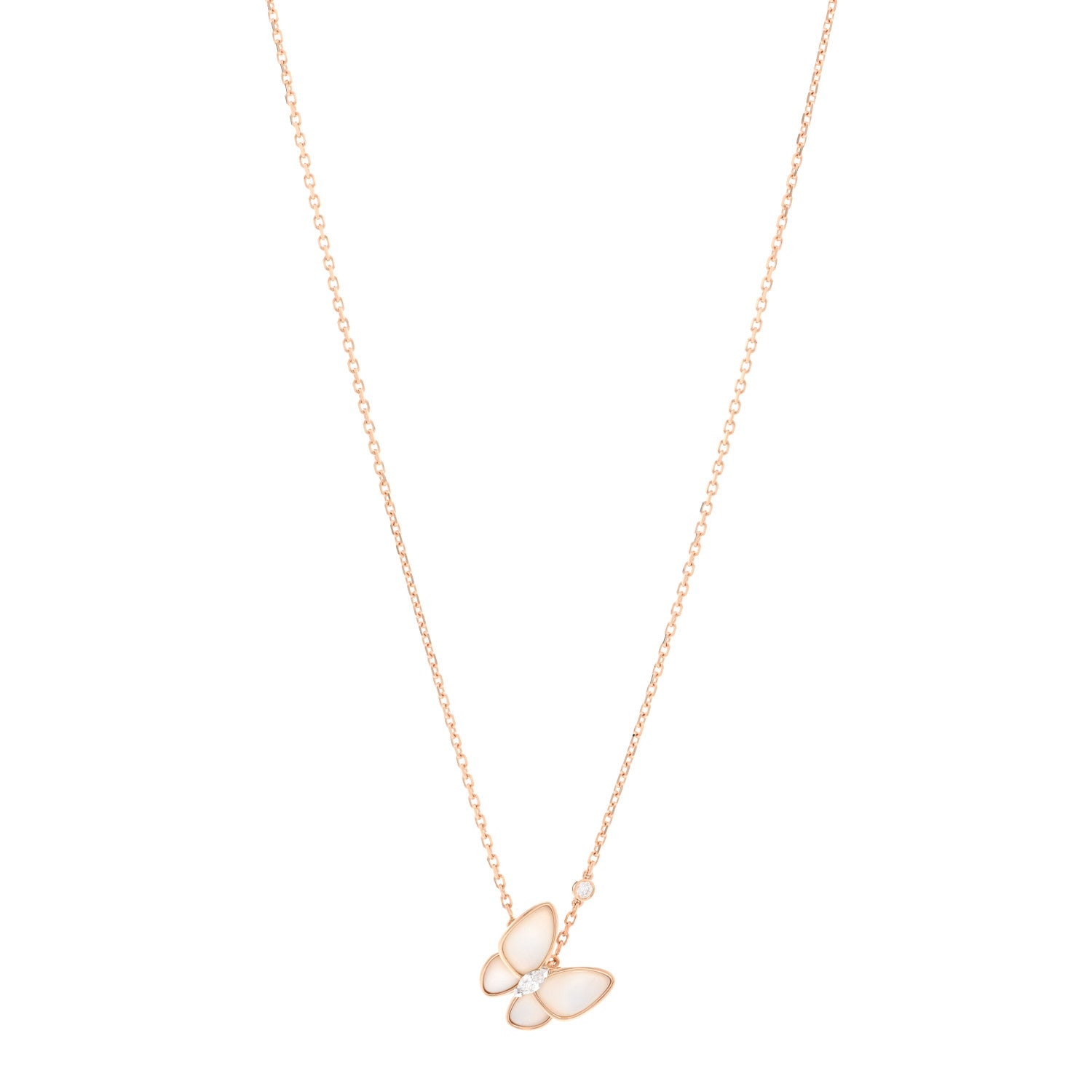 Van Cleef & Arpels 18K Rose Gold Diamond Mother of Pearl Two Butterfly Pendant Necklace 1 of 5