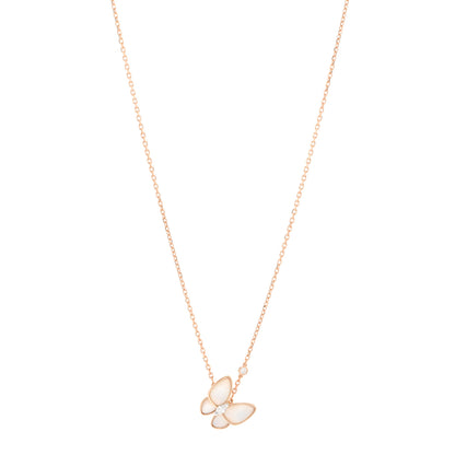 Van Cleef & Arpels 18K Rose Gold Diamond Mother of Pearl Two Butterfly Pendant Necklace 1 of 5