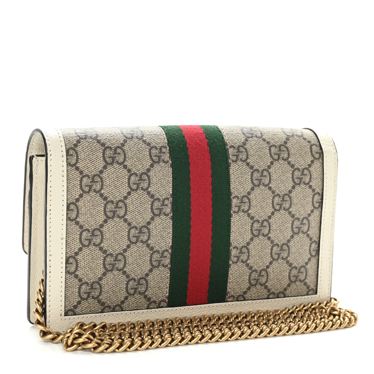 GG Supreme Monogram Web Queen Margaret Chain Wallet White