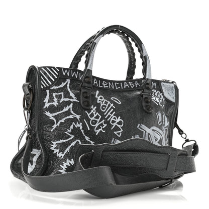 Balenciaga Agneau Arena Graffiti All Over Classic Hardware S City Gris Fossile White 2 of 9