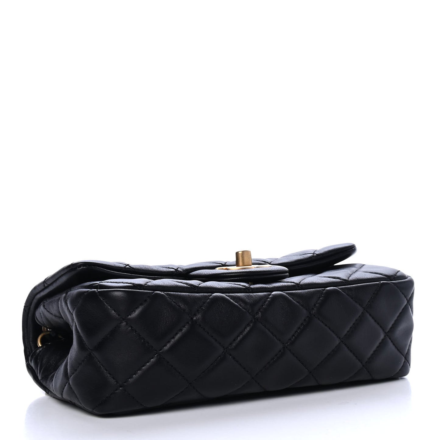 Lambskin Quilted Mini Rectangular Pearl Crush Flap Black