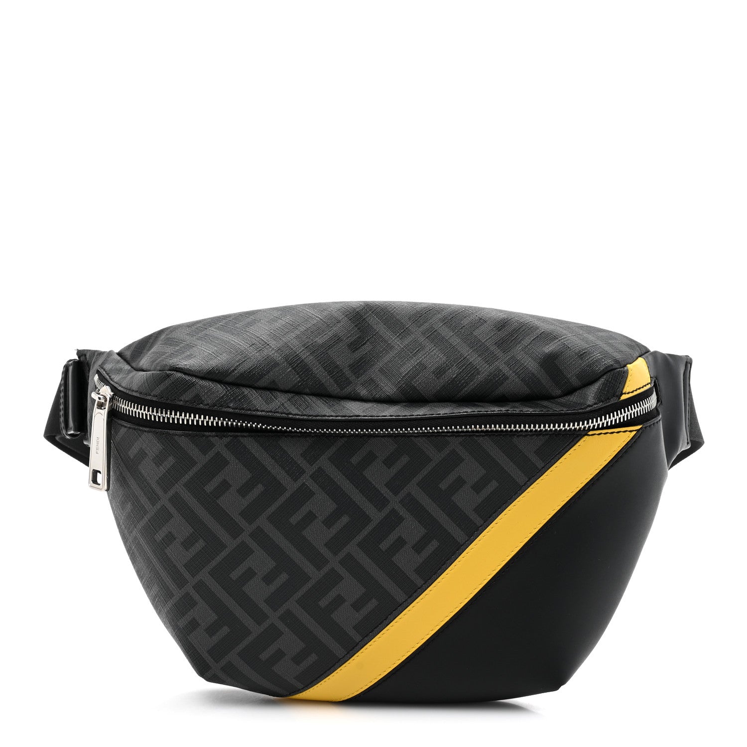 Fendi Glazed Fabric Vitello Liberty FF 1974 Diagonal Belt Bag Black Sunflower 1 of 10