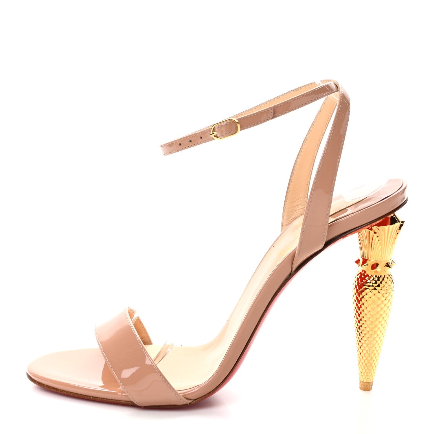 Christian Louboutin Patent Galva Lipqueen 100 Sandals 38.5 Nude Gold 1 of 7