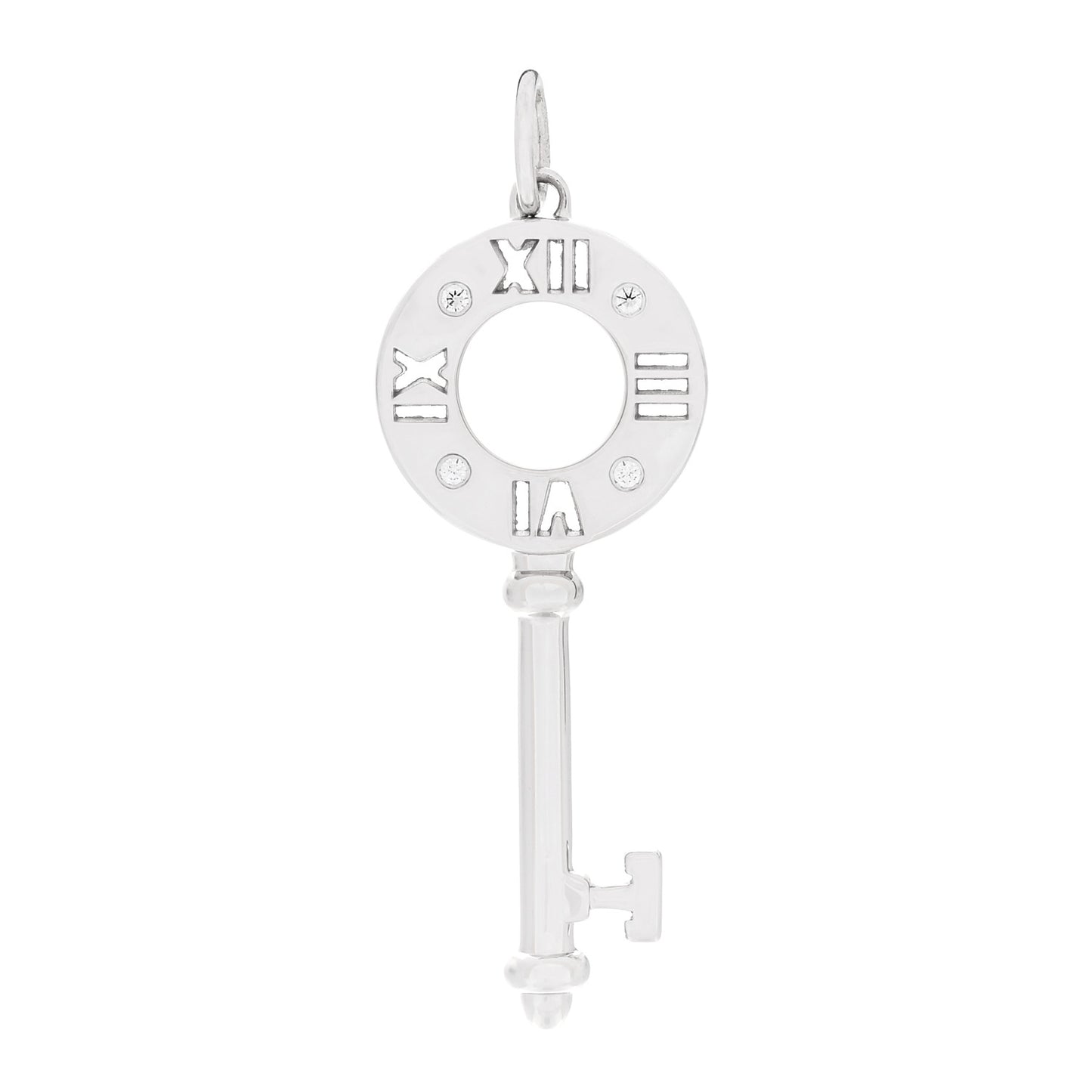 18K White Gold Diamond Atlas Pierced Key Pendant