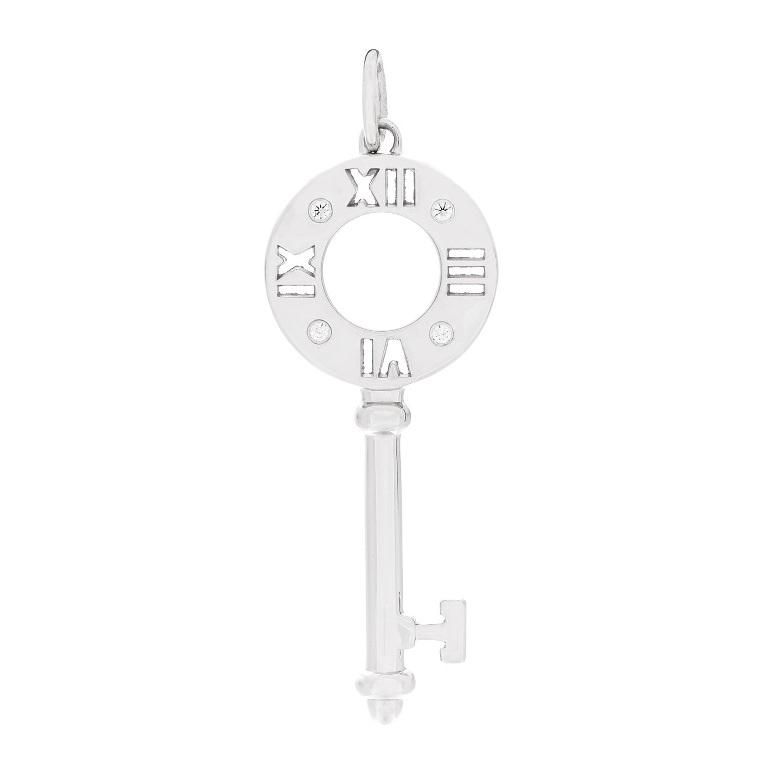 Tiffany 18K White Gold Diamond Atlas Pierced Key Pendant 1 of 5