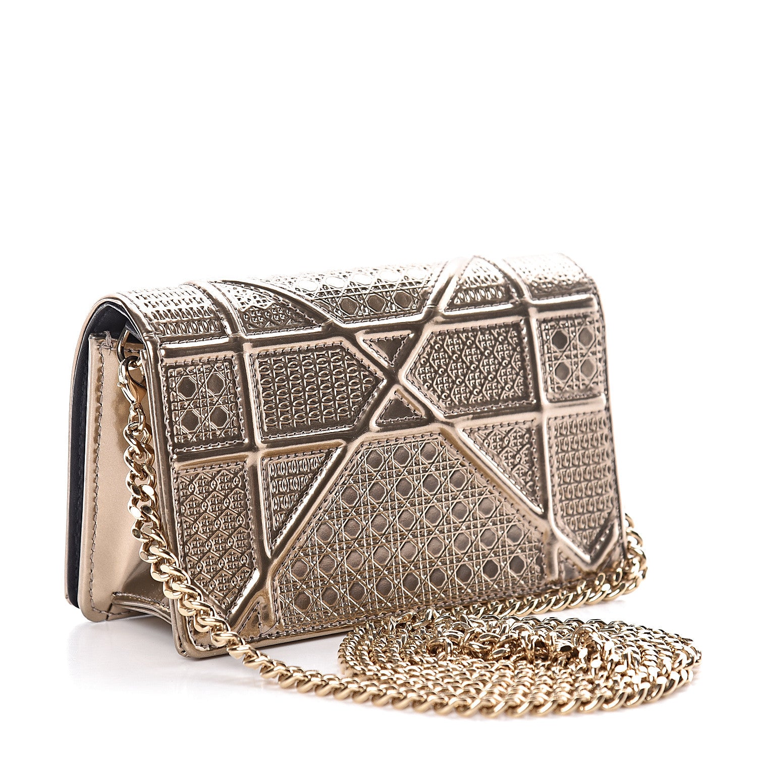 Christian Dior Metallic Patent Micro-Cannage Baby Diorama Flap Bag Champagne 3 of 11