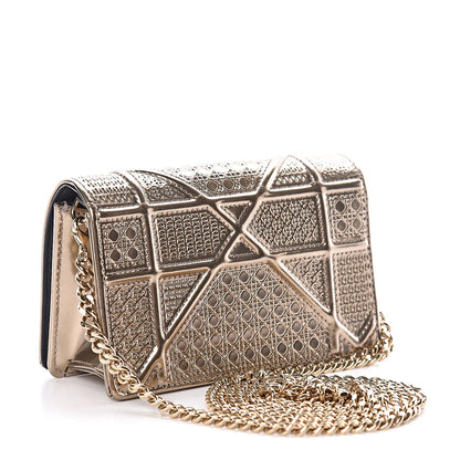 Christian Dior Metallic Patent Micro-Cannage Baby Diorama Flap Bag Champagne 3 of 11