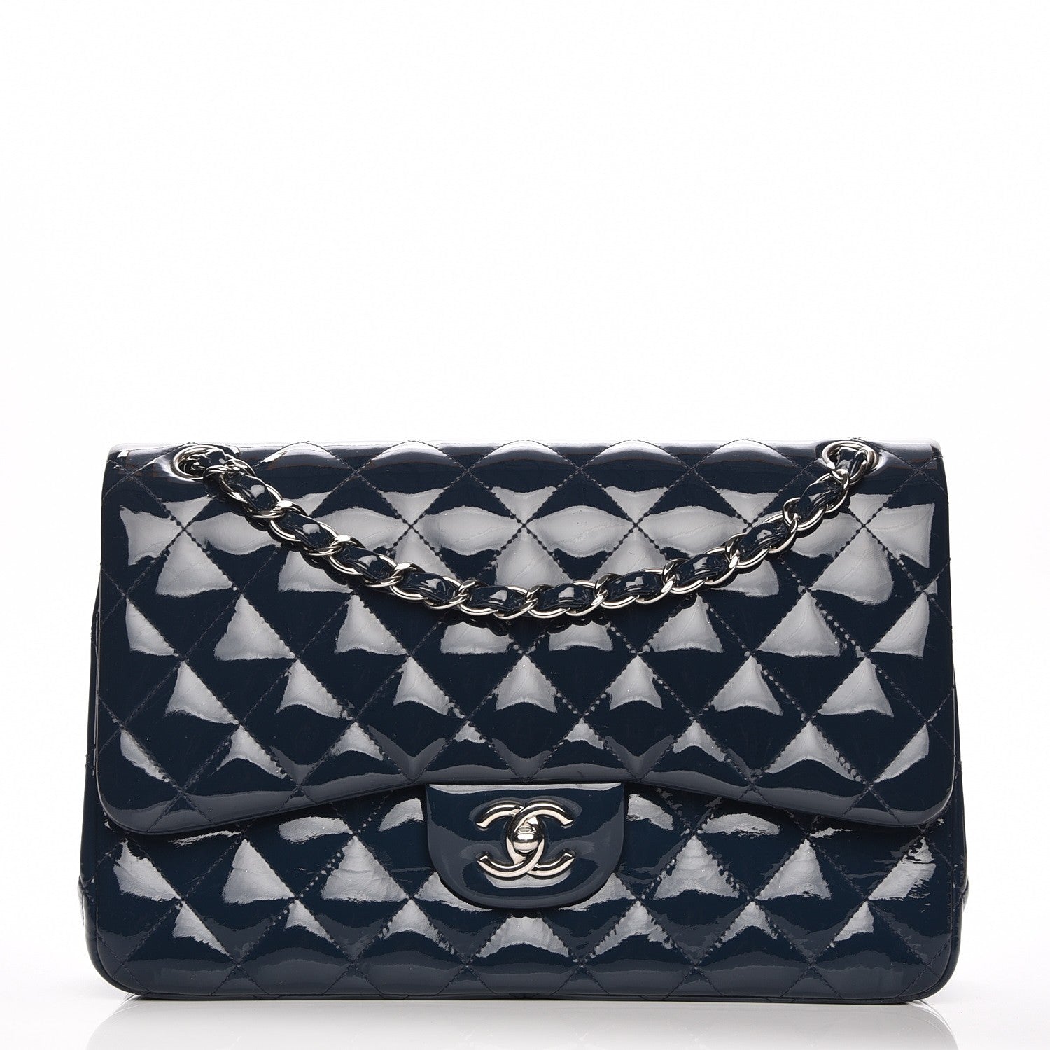 Chanel Patent Quilted Jumbo Double Flap Navy Blue 1 of 7