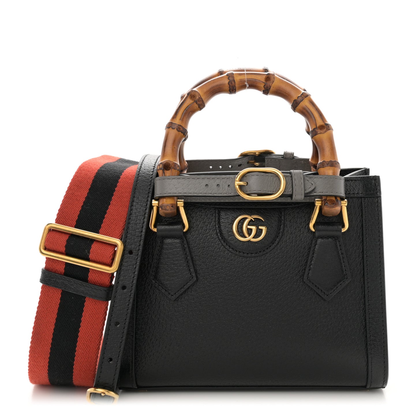 Textured Dollar Calfskin Web Mini Diana Tote Bag Black