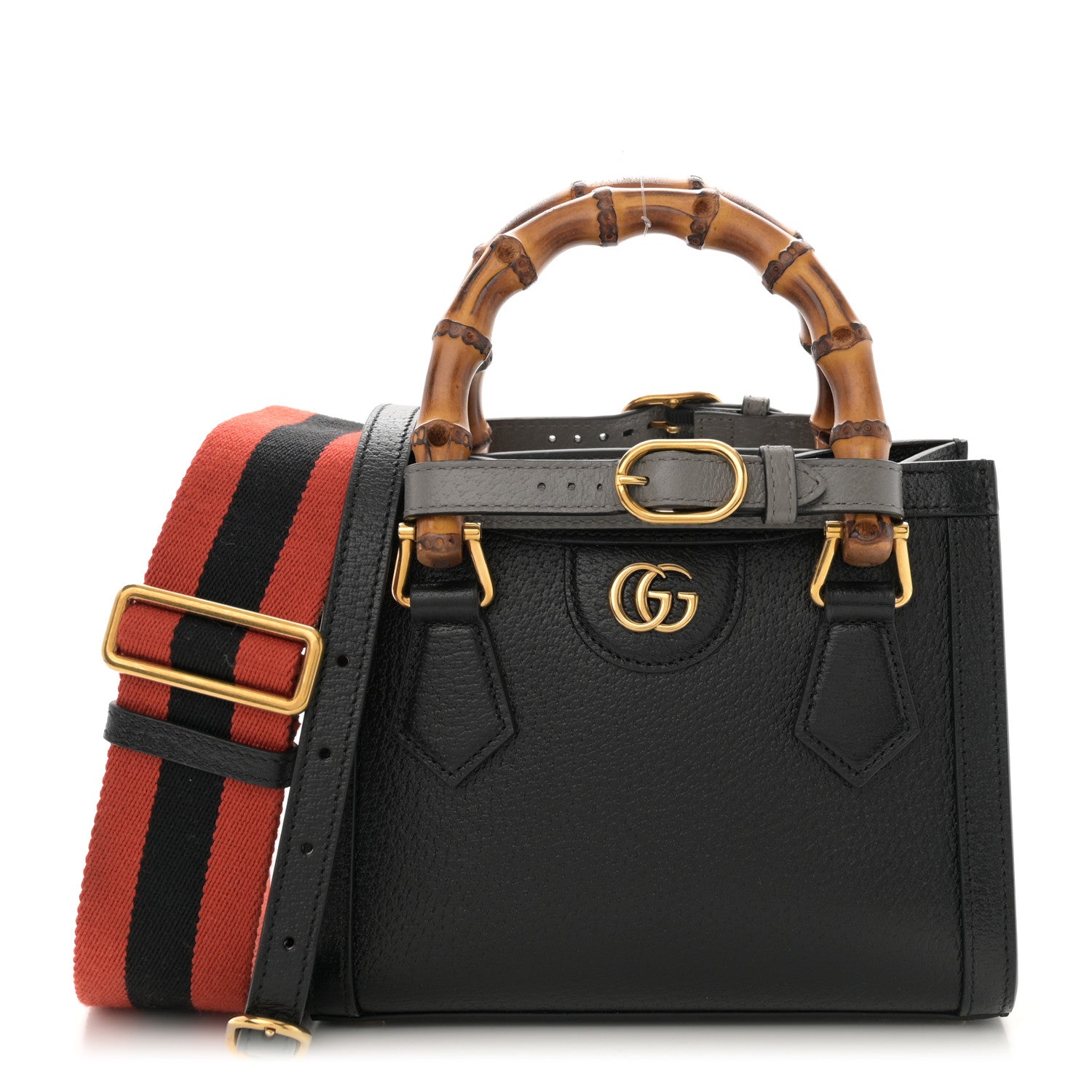 Gucci Textured Dollar Calfskin Web Mini Diana Tote Bag Black 1 of 10