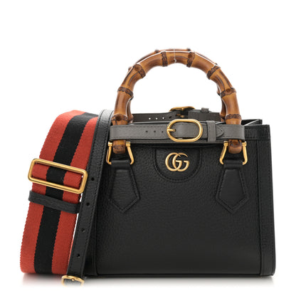 Gucci Textured Dollar Calfskin Web Mini Diana Tote Bag Black 1 of 10