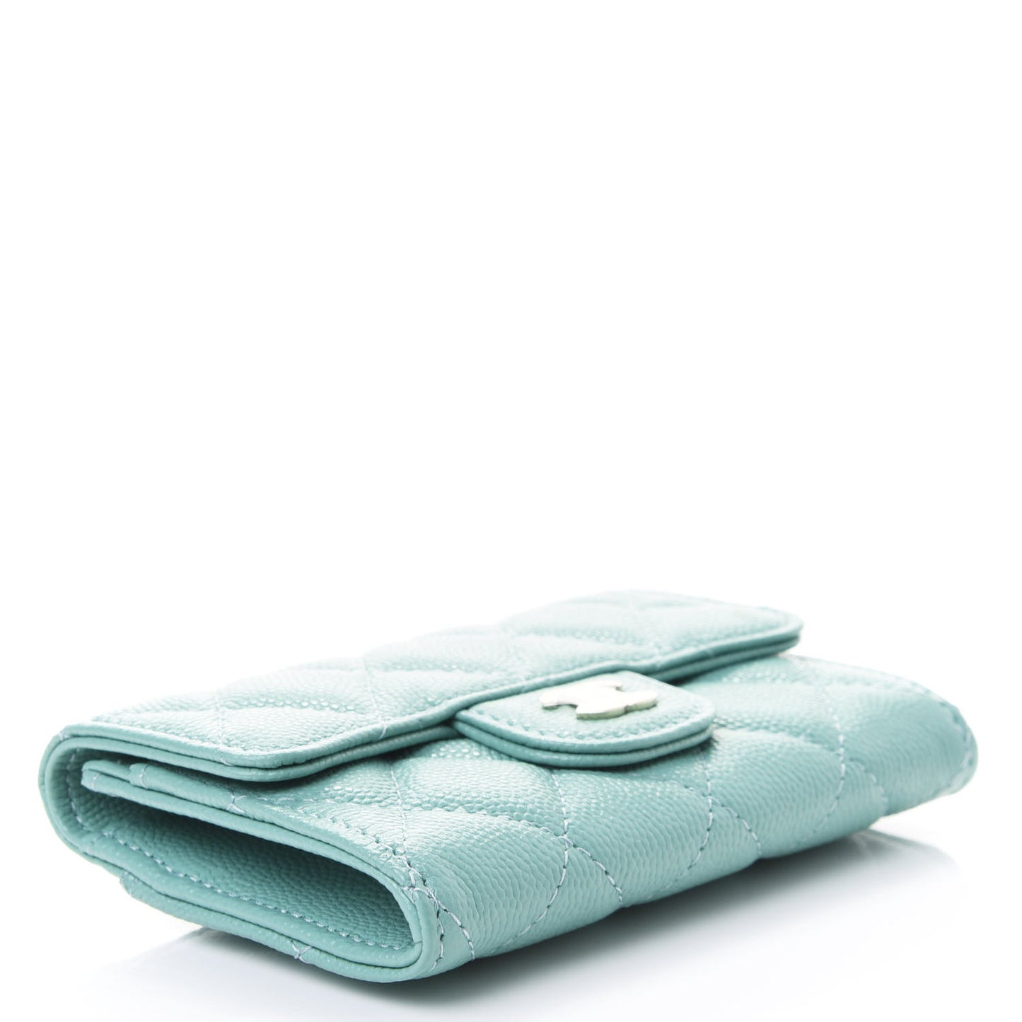 Caviar Quilted Flap Card Holder Wallet Light Green