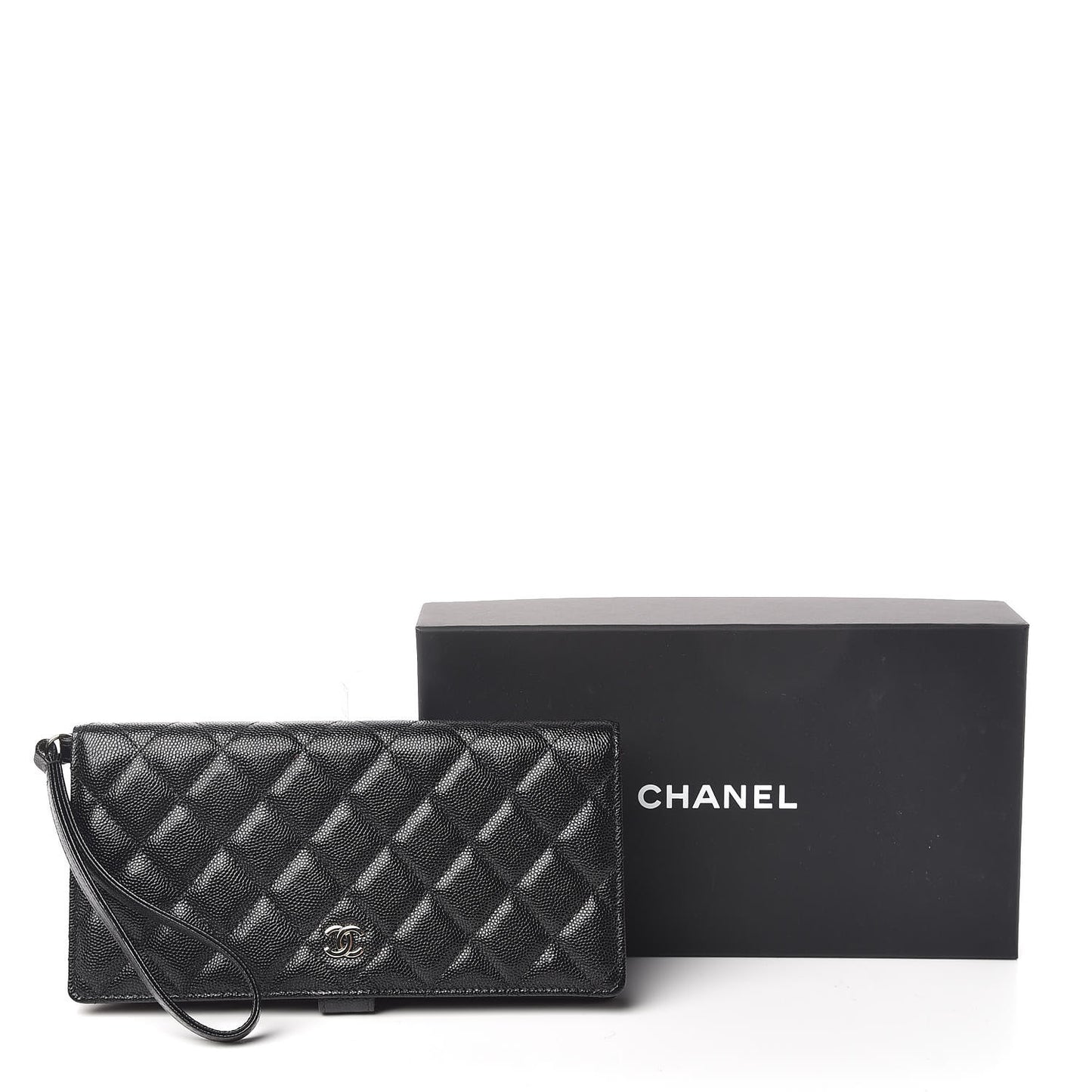 Caviar Quilted Long Wallet With Handle Black