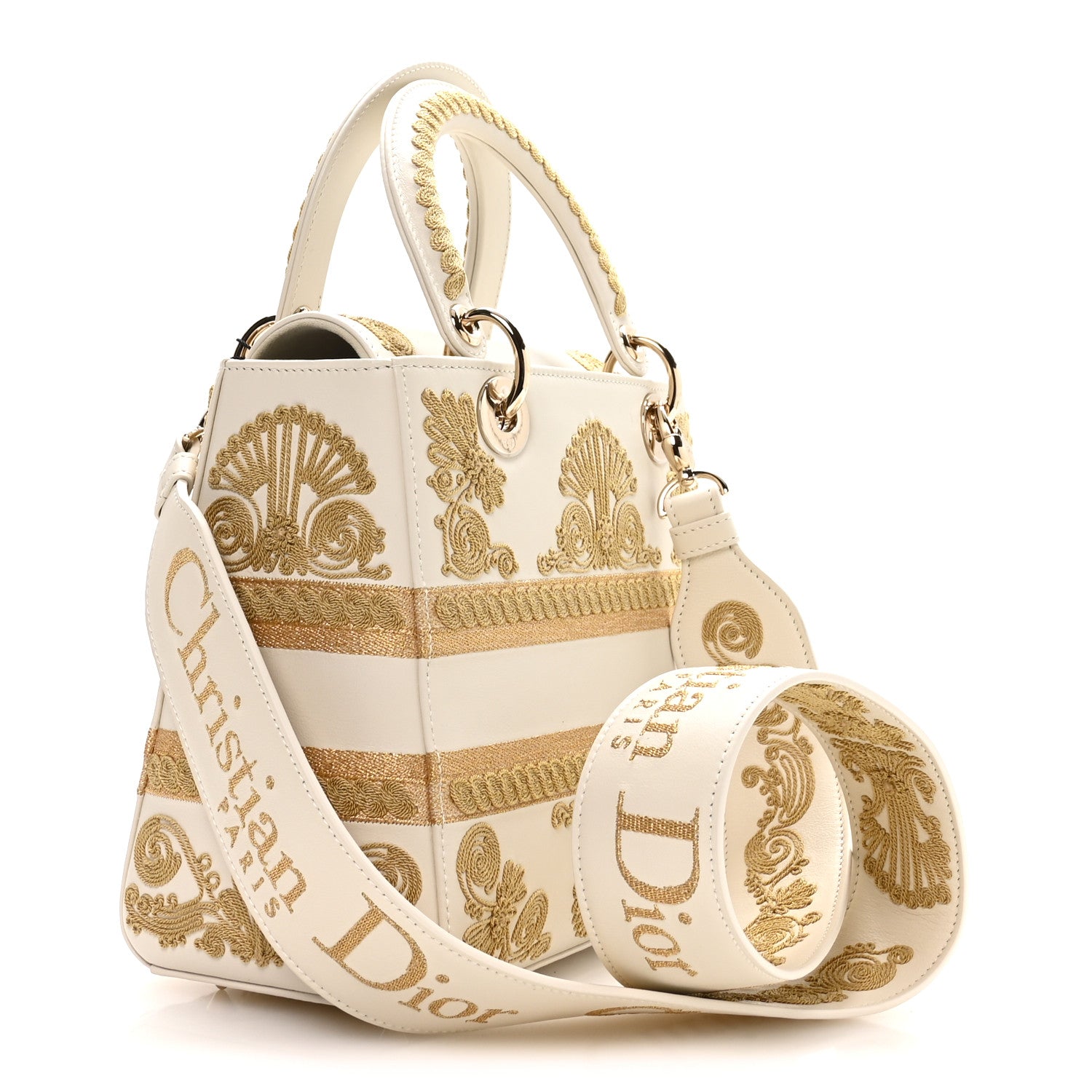 Christian Dior Calfskin Embroidered Medium Lady D-Lite White Gold 3 of 10