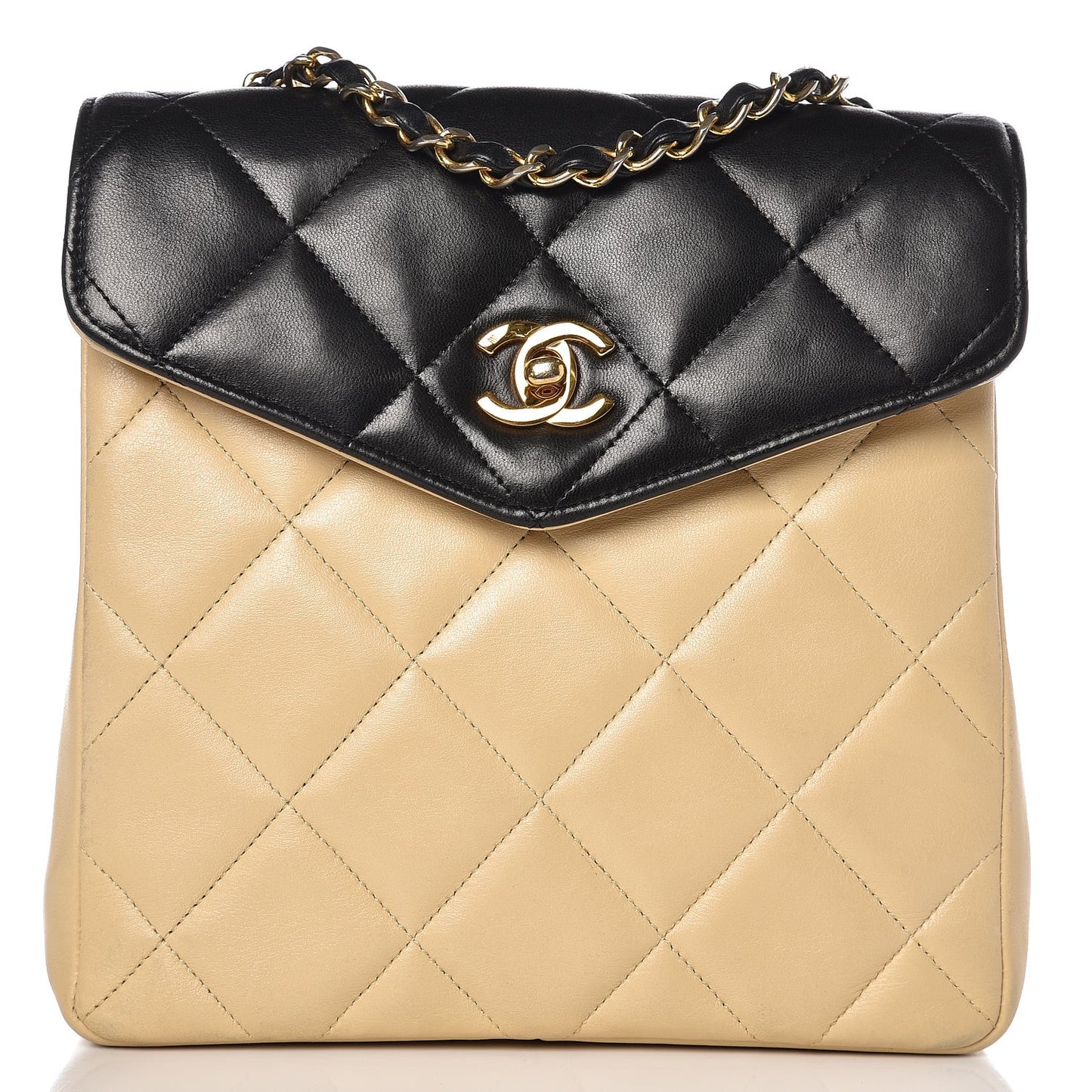 Lambskin Quilted Bi-Color Flap Beige Black