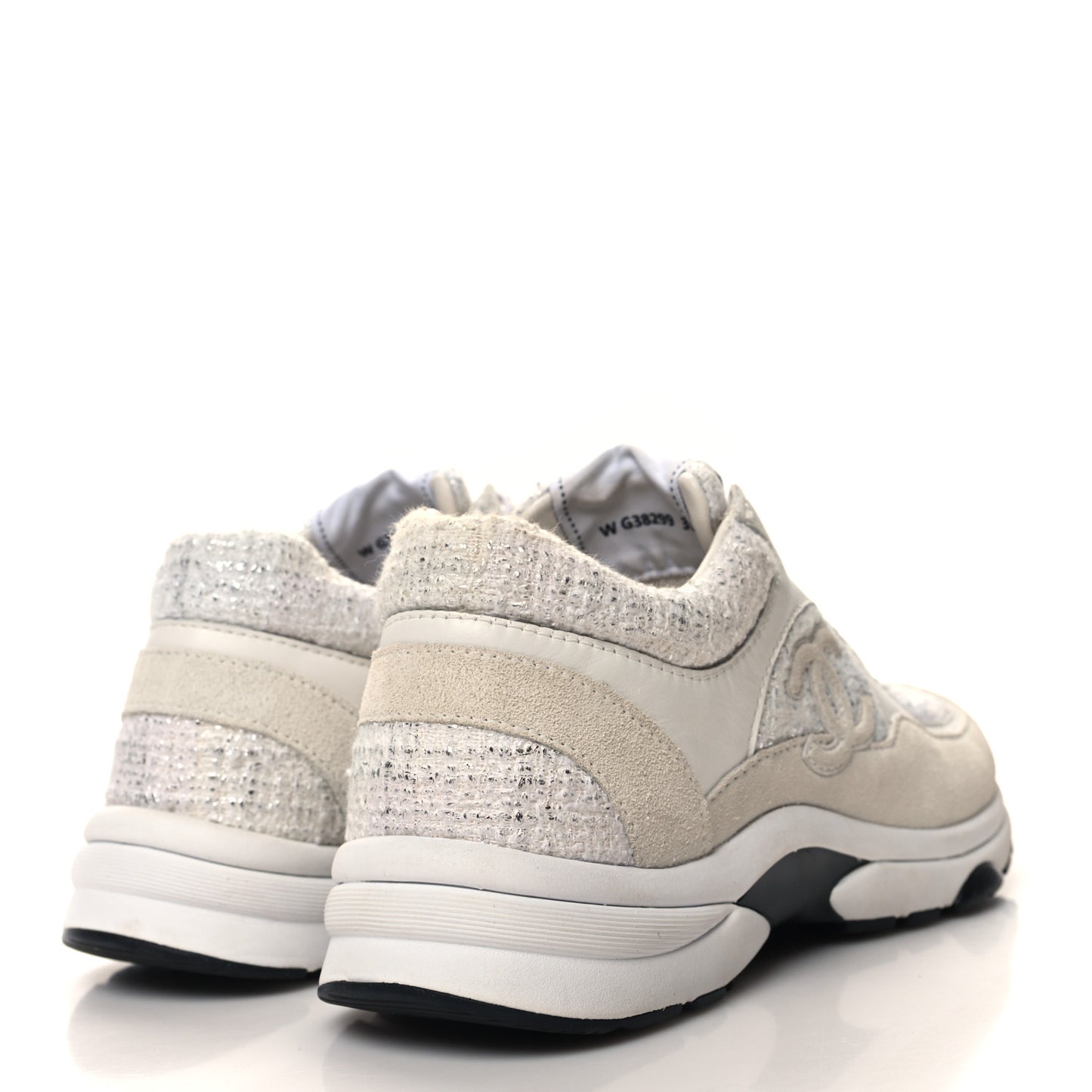 Painted Iridescent Cotton Tweed Suede Womens CC Sneakers 36 White Silver Multicolor