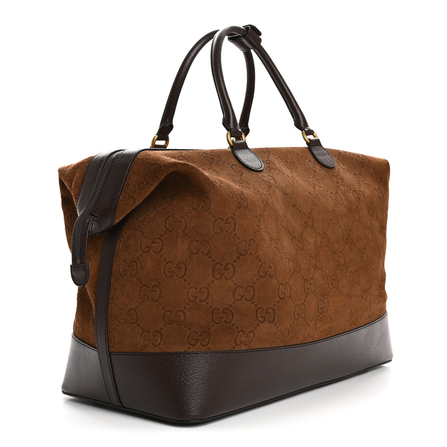 Gucci Suede Jumbo GG Debossed Textured Dollar Calfskin Savoy Travel Bag Wood Brown Chocolate 2 of 12