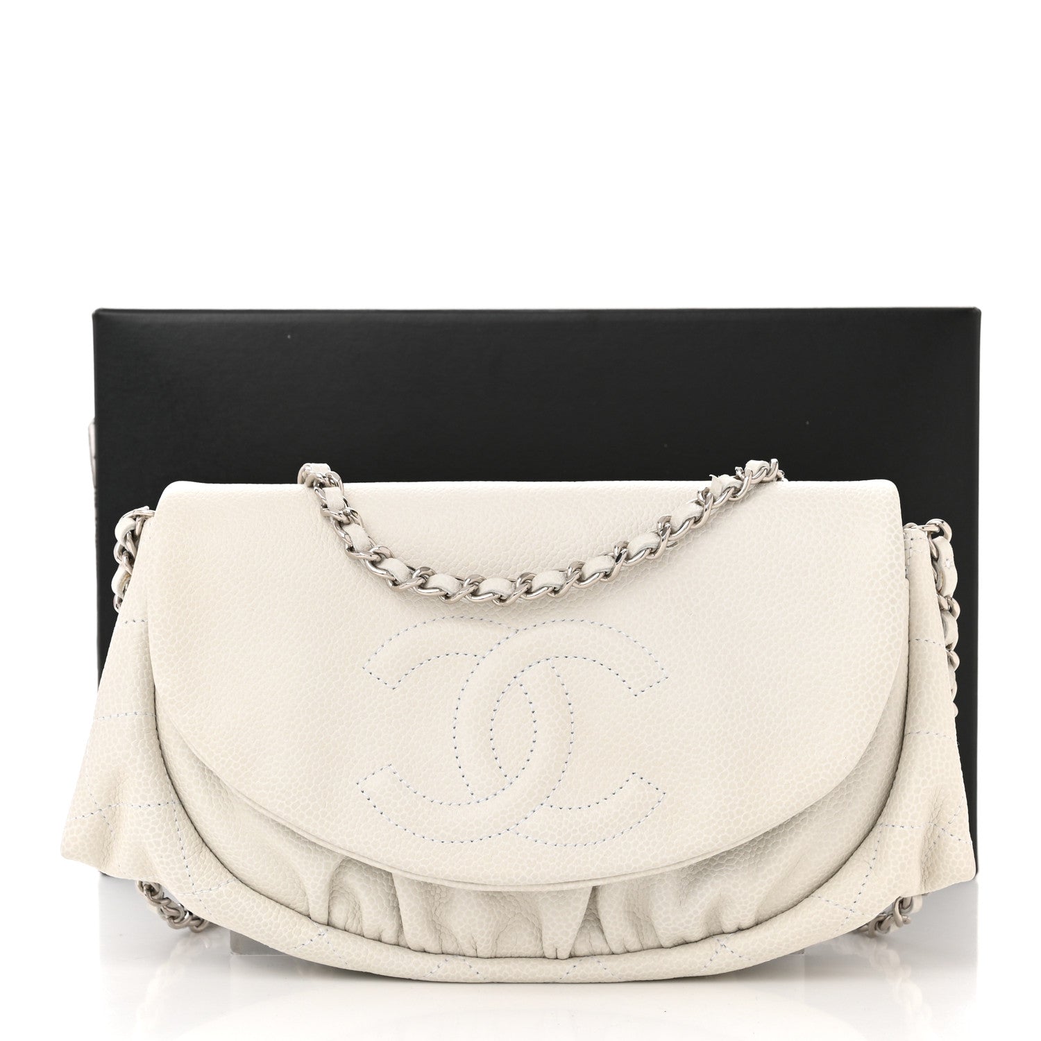 Chanel Caviar Half Moon Wallet On Chain WOC White 12 of 12
