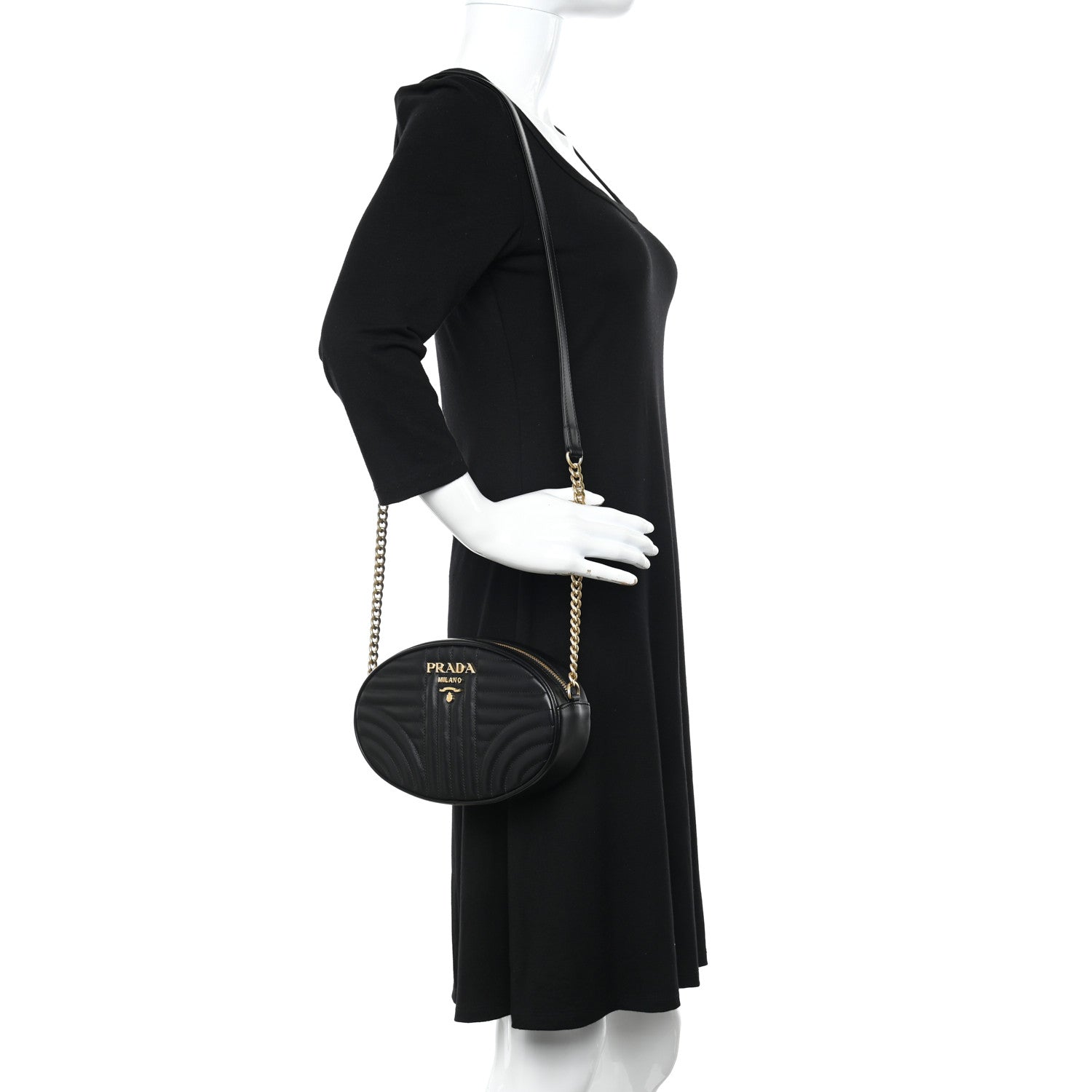 Prada Soft Calfskin Impunture Diagramme Chain Crossbody Black 2 of 9