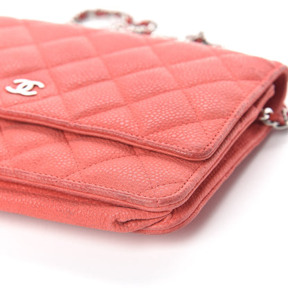 Chanel Iridescent Caviar Quilted Wallet On Chain WOC Coral 14 of 16
