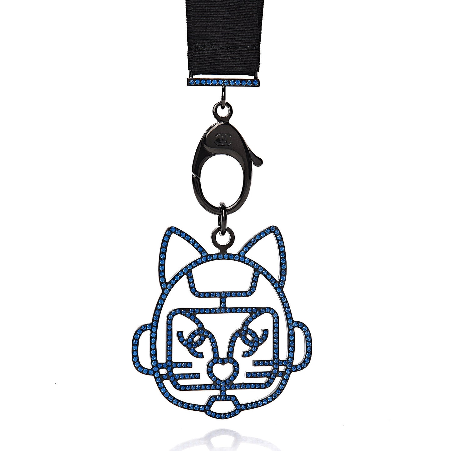 Crystal CC Emoji Robot Cat Lanyard Necklace Black Blue