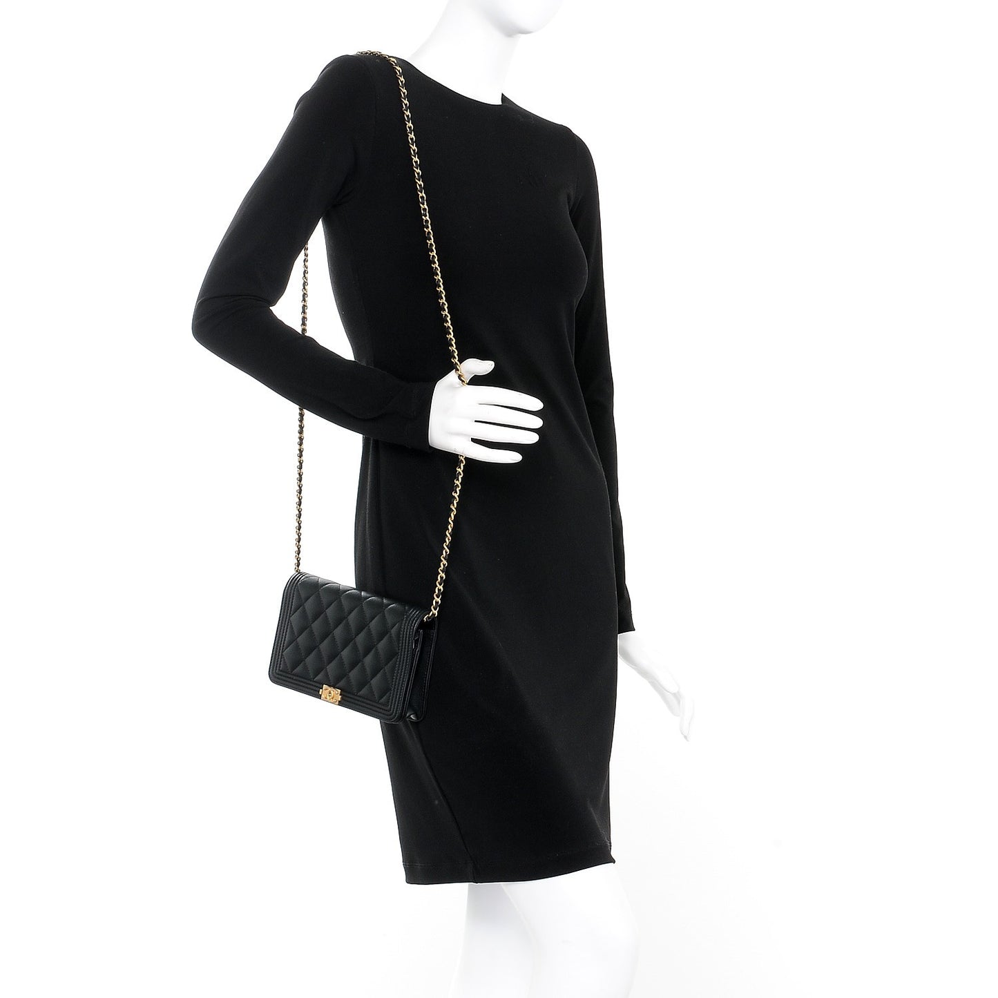 Caviar Quilted Boy Wallet On Chain WOC Black