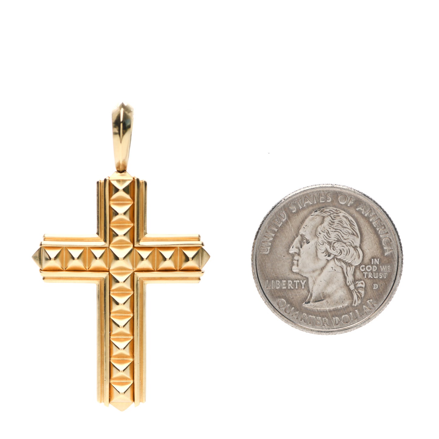 18K Yellow Gold 37mm Pyramid Cross Pendant