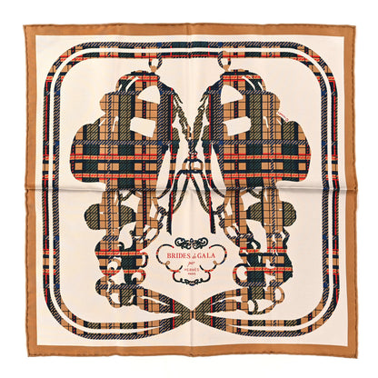 Hermes Silk Brides De Gala Tartan Pocket Square Ajaccio Beige Craie 1 of 6