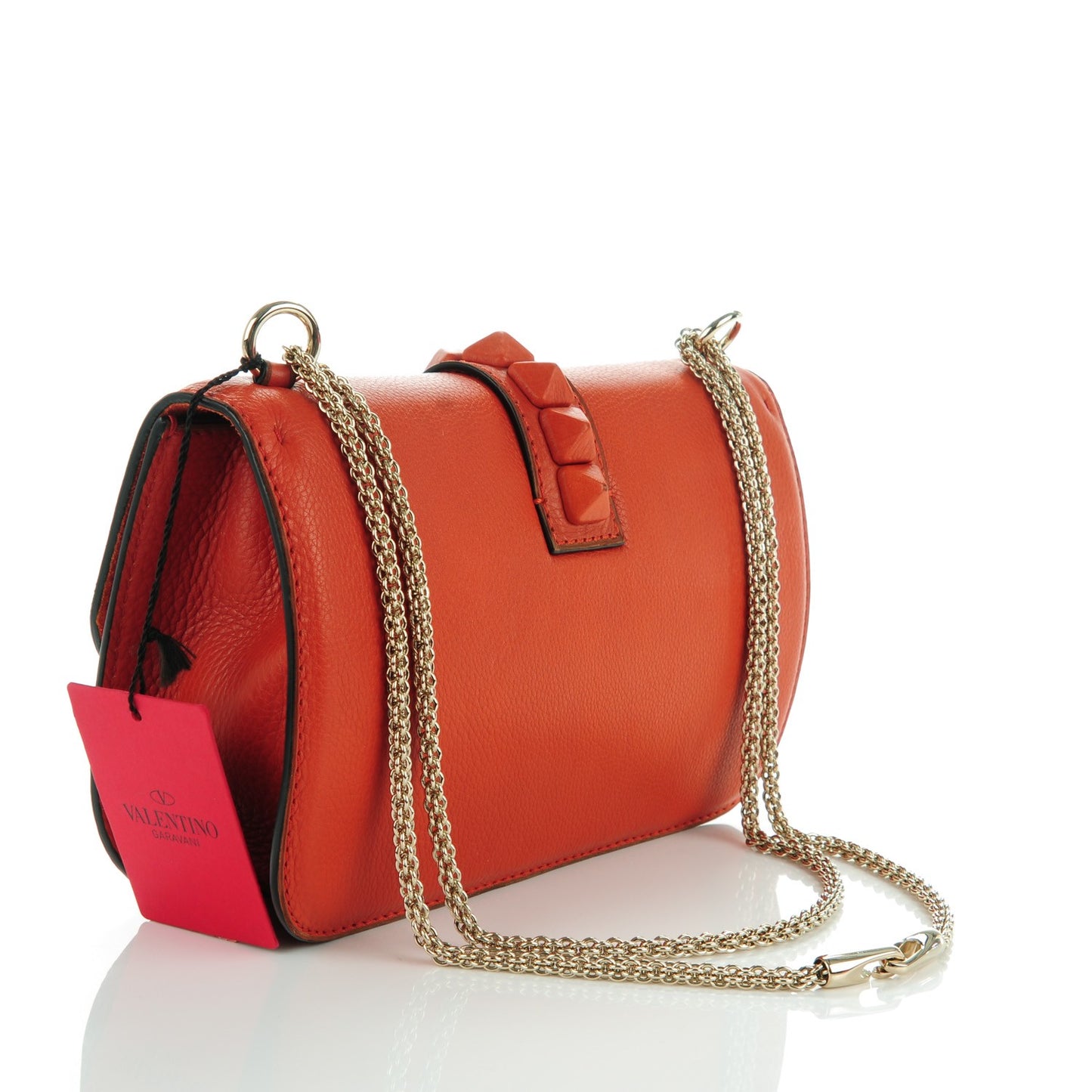 Pebbled Calfskin Monochrome Medium Glam Lock Rockstud Flap English Red
