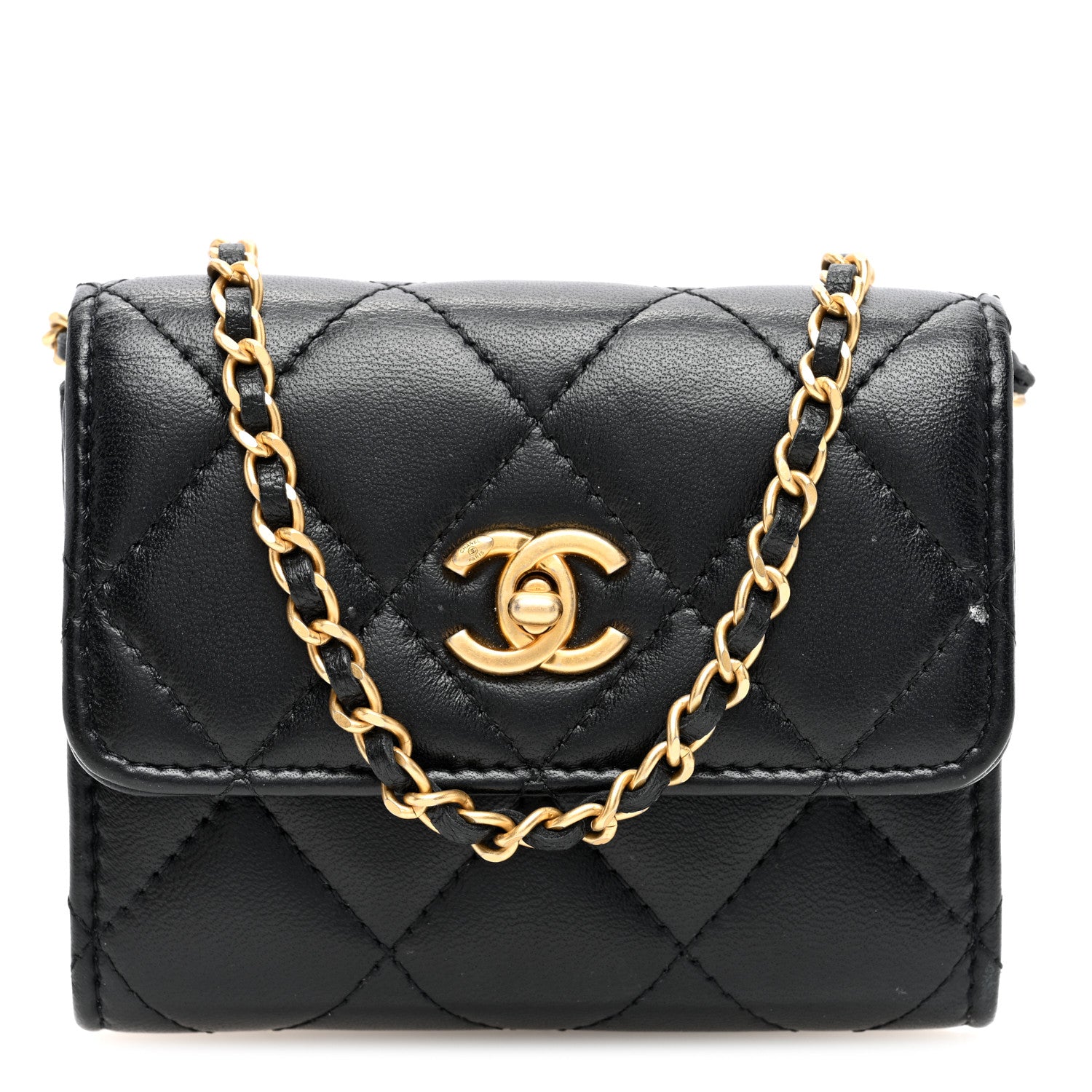 Chanel Lambskin Quilted Pearl Crush Clutch With Chain Black