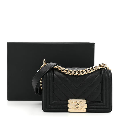 Chanel Caviar Chevron Quilted Small Boy Flap Black 10 of 10