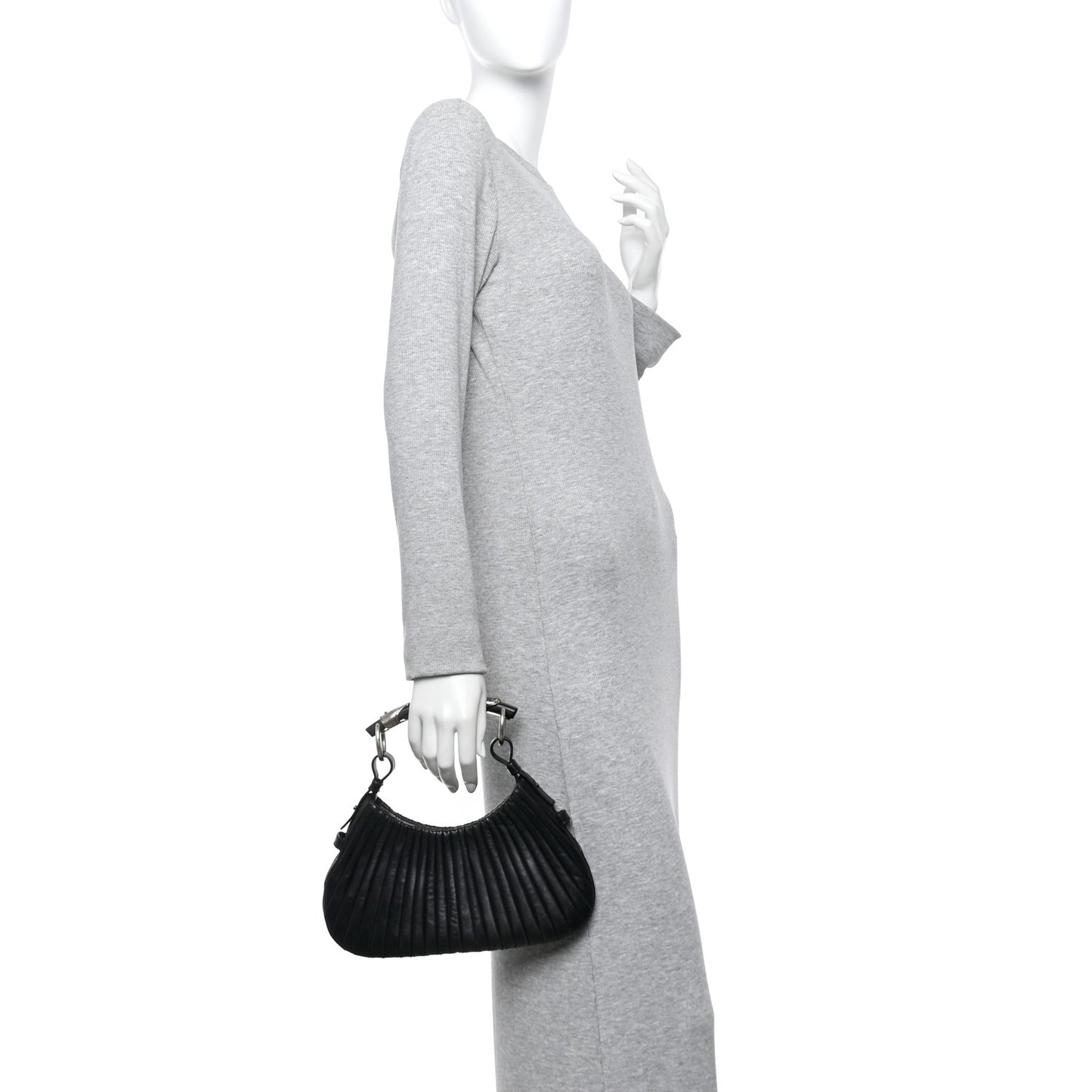 Pleated Lambskin Horn Small Mombasa Hobo Black