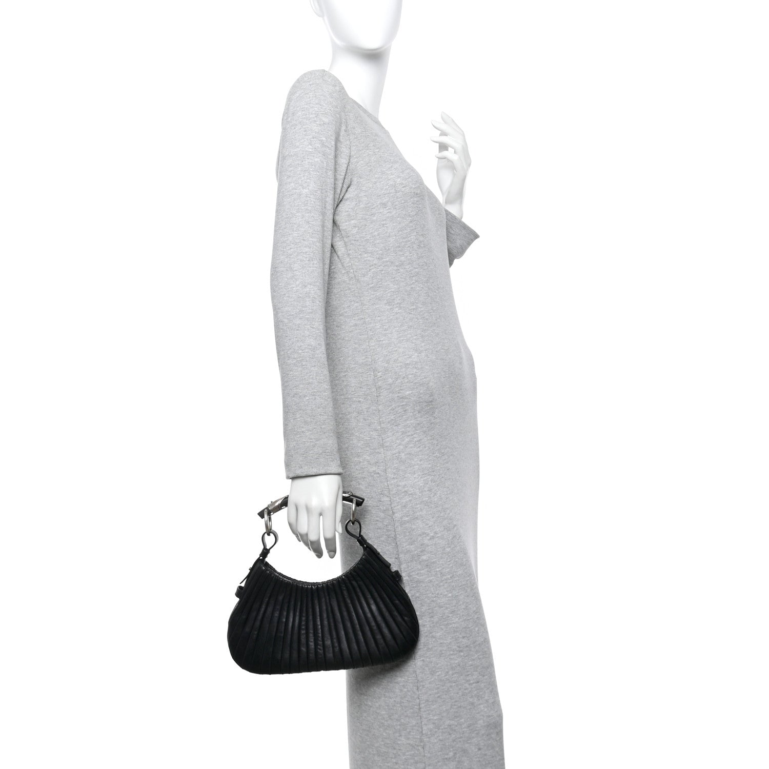 Saint Laurent Pleated Lambskin Horn Small Mombasa Hobo Black 2 of 10