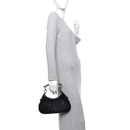 Saint Laurent Pleated Lambskin Horn Small Mombasa Hobo Black 2 of 10