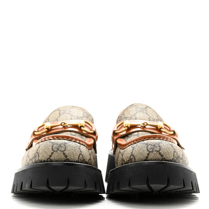 Gucci GG Supreme Monogram Cordovan Lux Womens Harald Horsebit 25mm Platform Loafers 37.5 Beige Ebony 3 of 11
