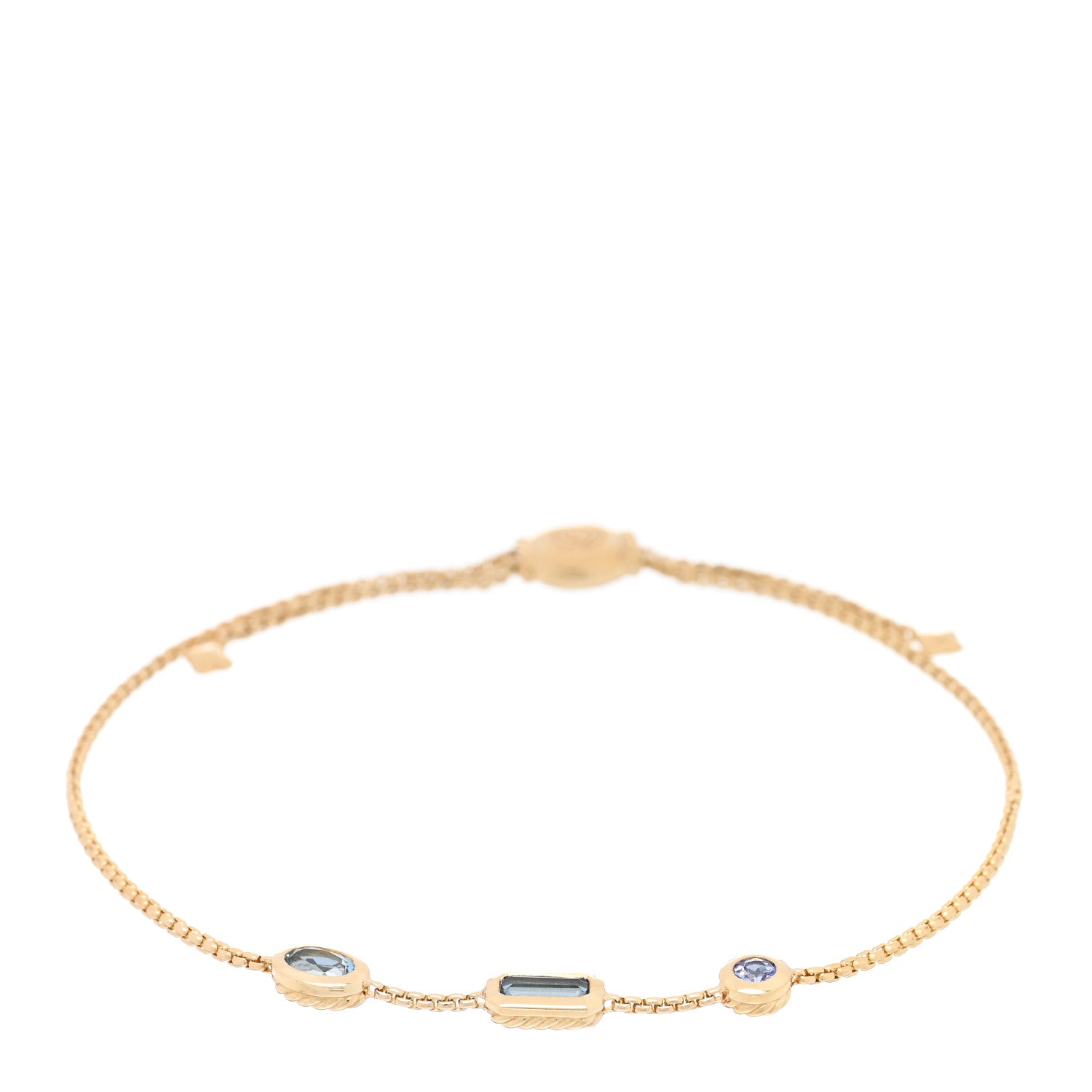 David Yurman DAVID YURMAN 18K Yellow Gold Hampton Blue Topaz Aquamarine Tanzanite Novella Chain Bracelet 1 of 4