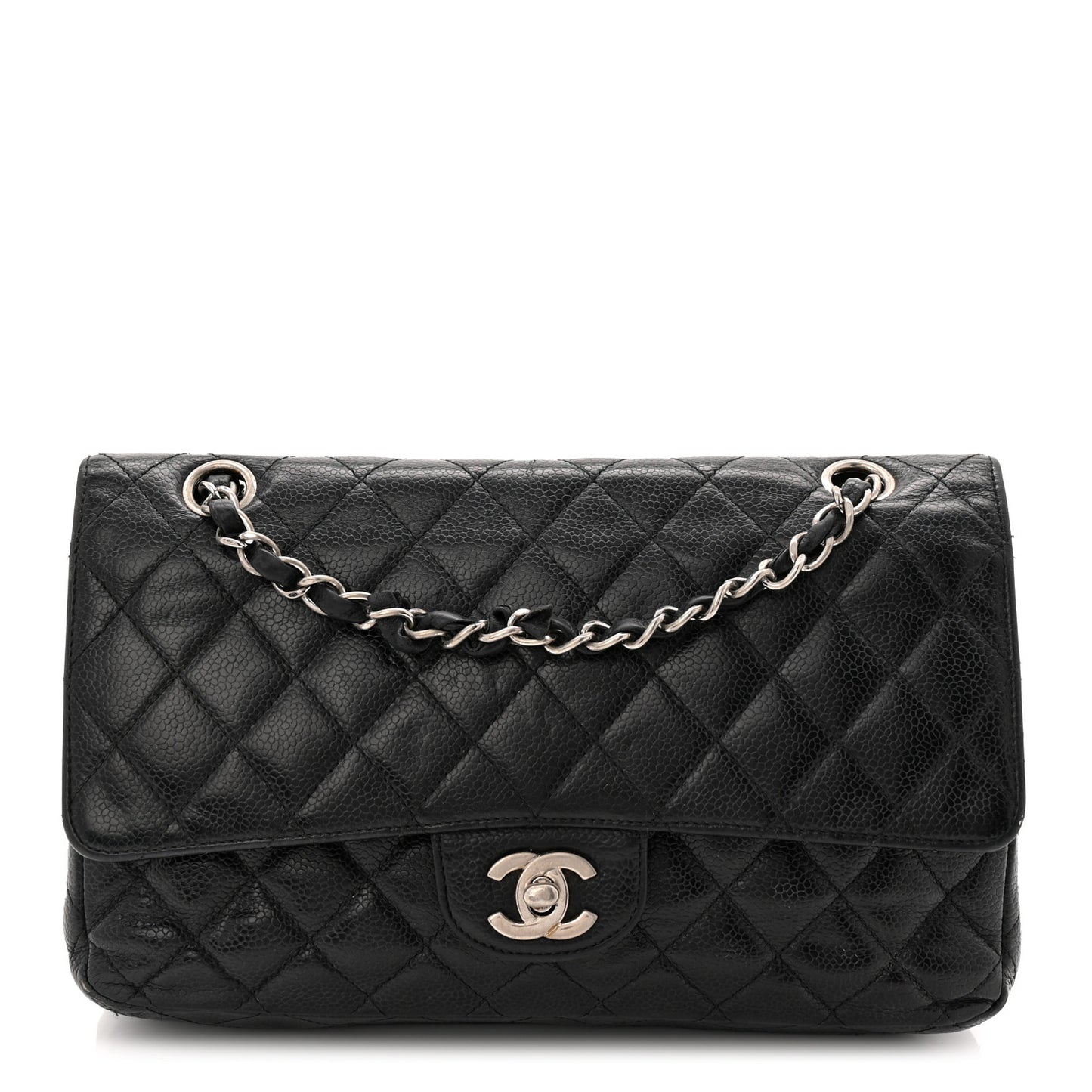 Caviar Quilted Medium Double Flap Black