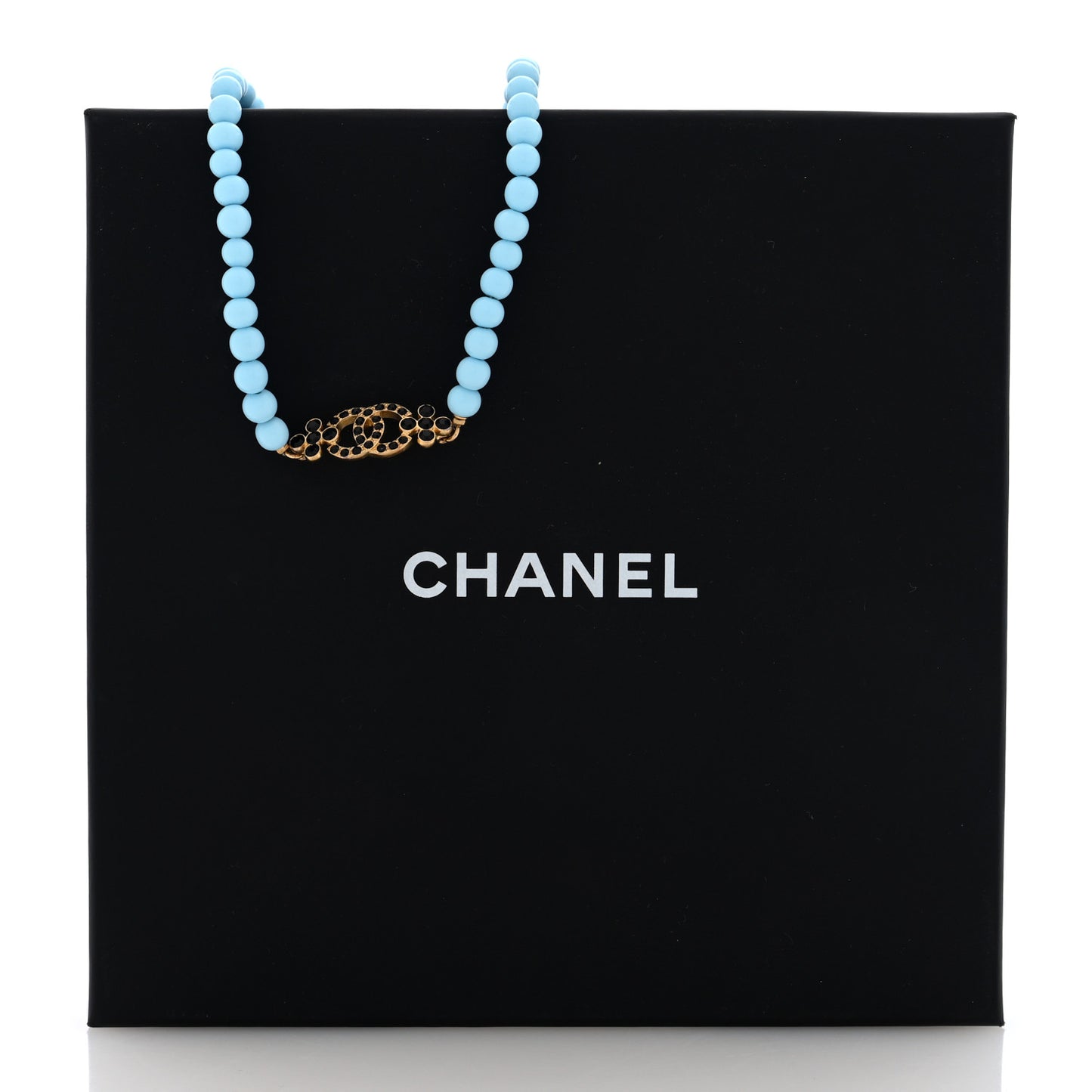 Crystal Bead CC Choker Necklace Turquoise Gold