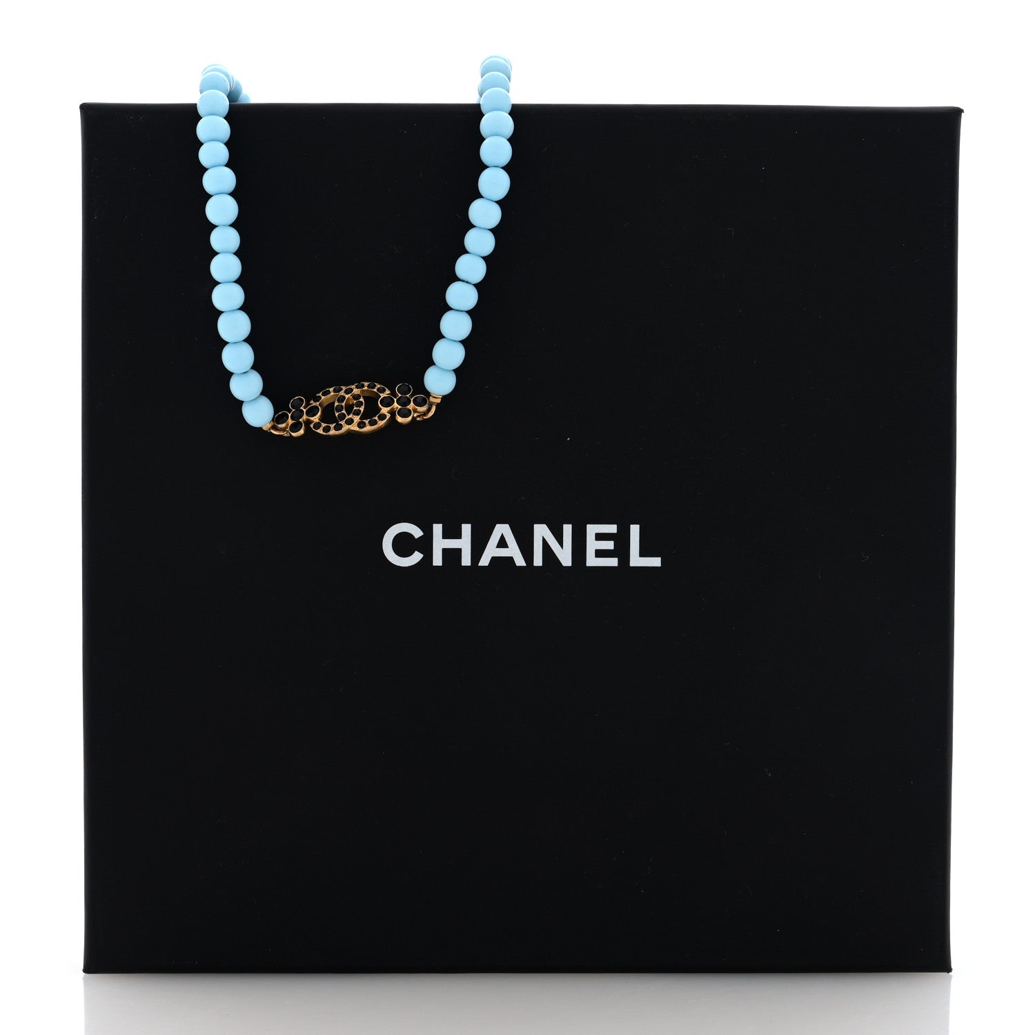 Chanel Crystal Bead CC Choker Necklace Turquoise Gold 5 of 5