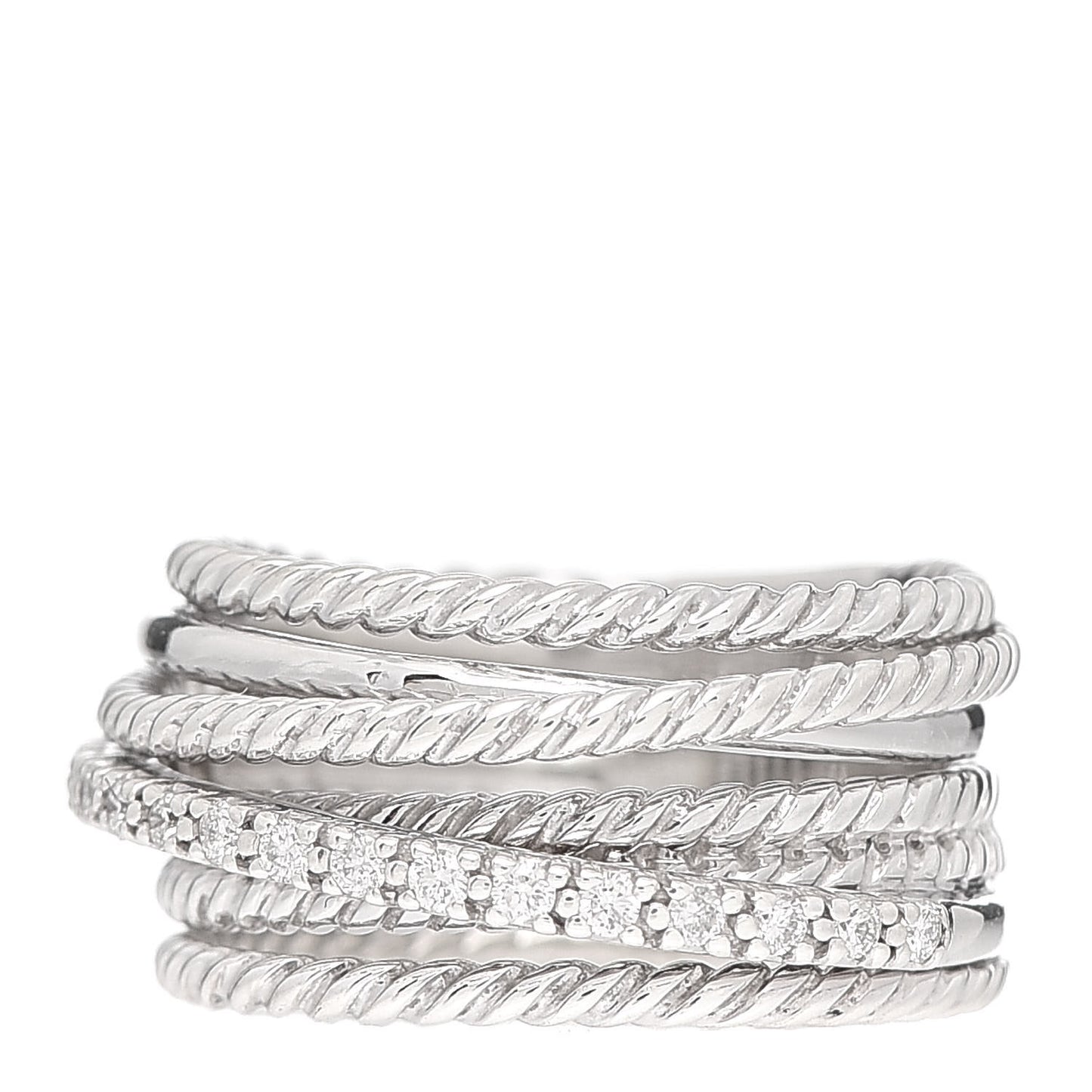 Sterling Silver Diamond 11mm Wide Crossover Cable Ring 52 6
