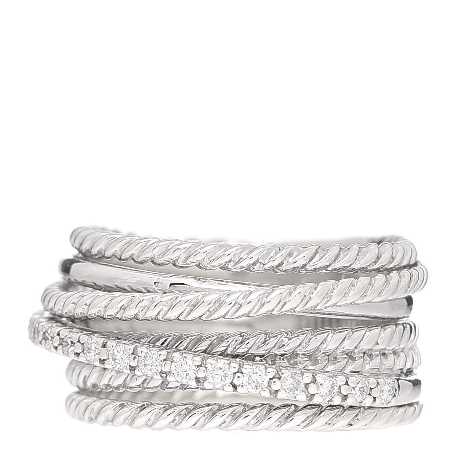 David Yurman Sterling Silver Diamond 11mm Wide Crossover Cable Ring 52 6 1 of 4