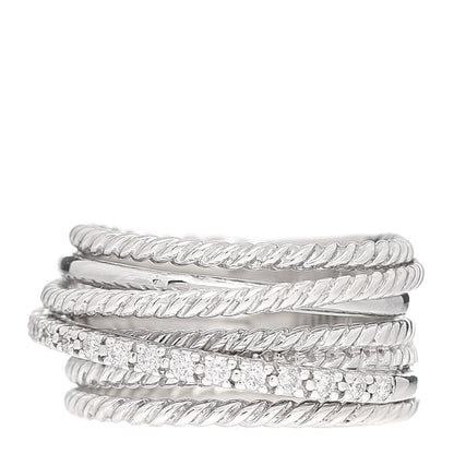 David Yurman Sterling Silver Diamond 11mm Wide Crossover Cable Ring 52 6 1 of 4