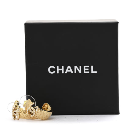 Chanel Metal Crystal CC Logo Hoop Earrings Gold 5 of 5