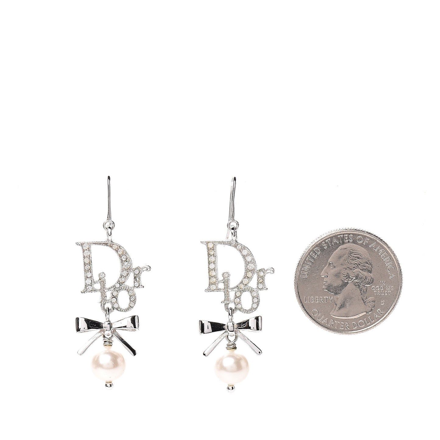 Crystal Pearl Bow Earrings Silver