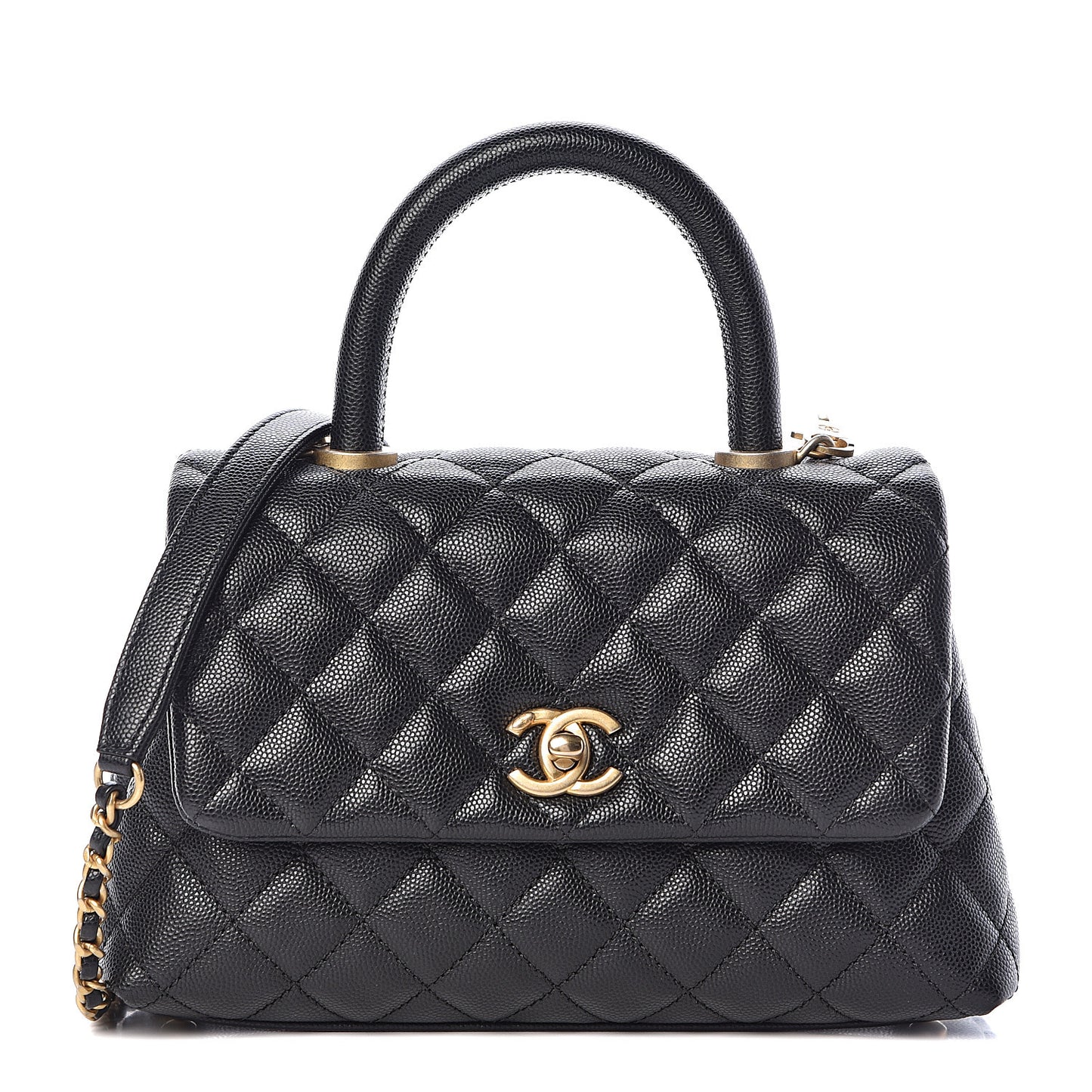 Caviar Quilted Mini Coco Handle Flap Black