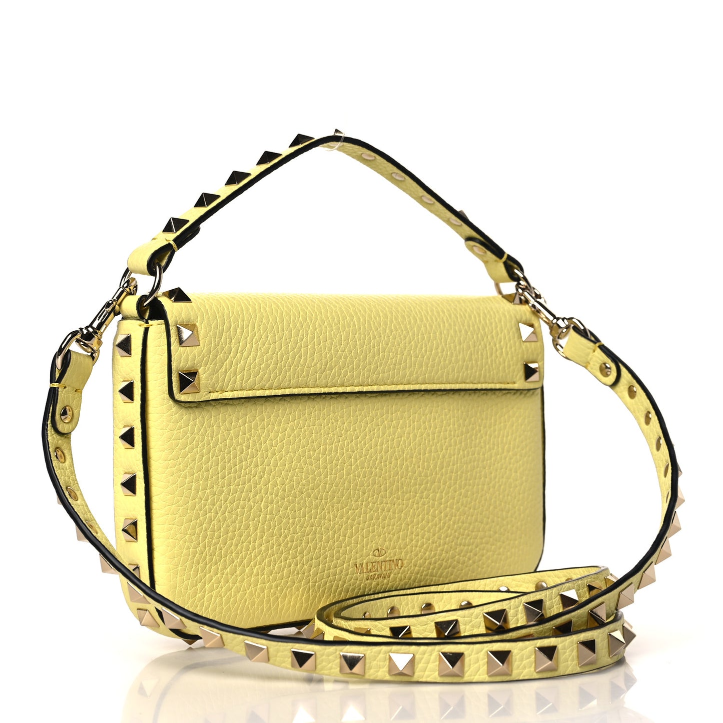 Grainy Calfskin Rockstud Crossbody Pouch Lime Sorbet