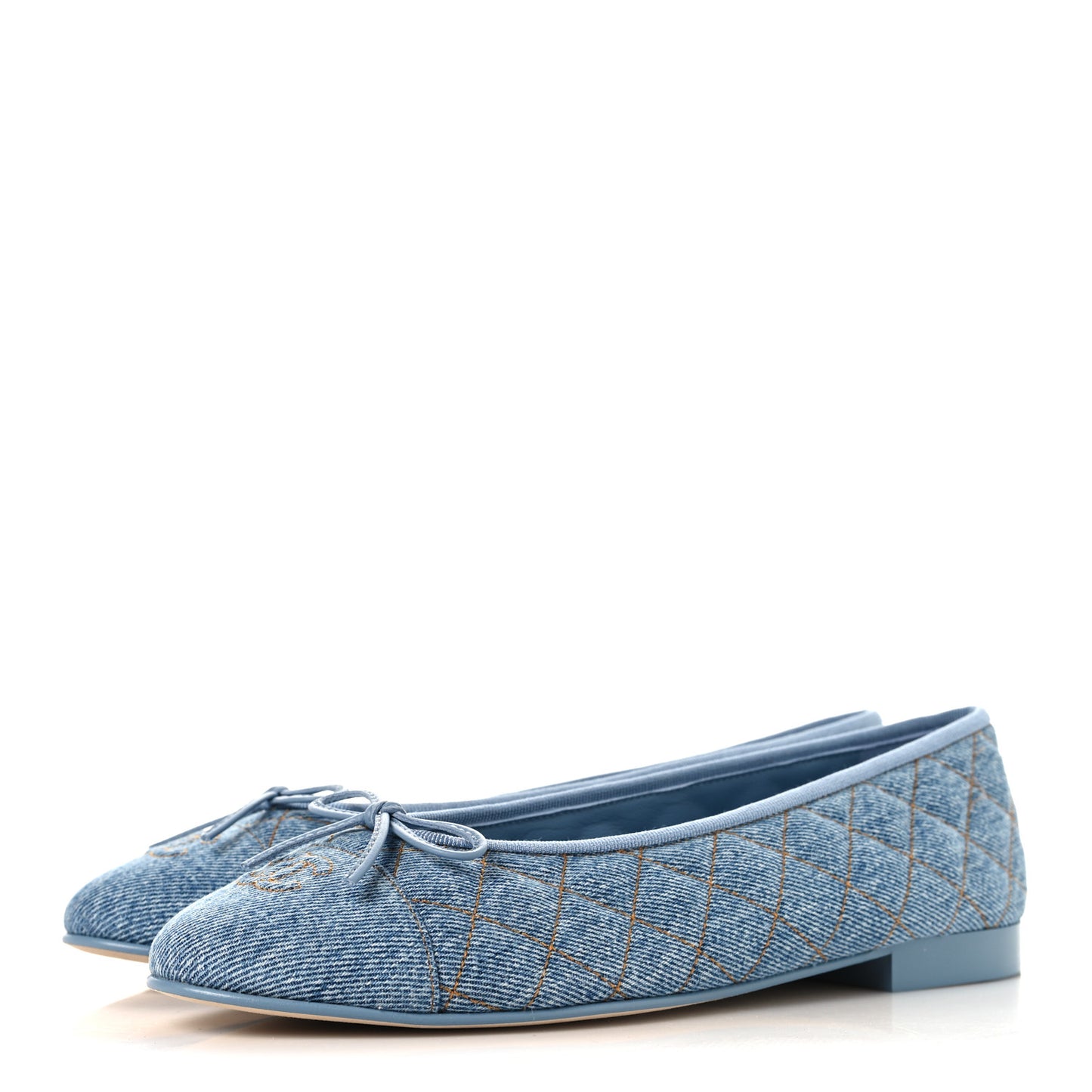 Denim Quilted CC Cap Toe Ballerina Flats 40.5 Light Blue